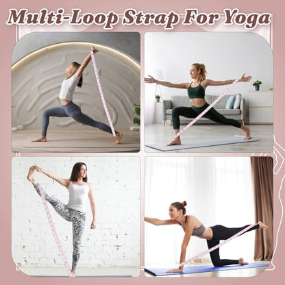 Yoga Strap with 12 Loops, Elastic Yoga Stretching Strap | Leg Stretching Straps Multi-Functional Stretch Band for Pilates Dance Ballet Latin Flexibility Resistance Training