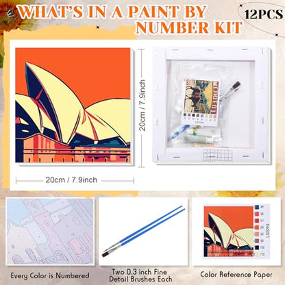 Nezyo 12 Sets Paint by Numbers for Adults with Frame, 8 X 8 Inch | DIY Acrylic Painting Canvas Kit, Ideal for Painting Party Classroom Activity, Beginner Friendly, Birthday Gift Ideas - style: Famous Landmarks