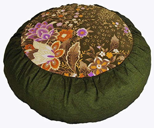 Meditation Cushion Zafu Pillow Japanese Kimono Silk Olive Brown Green - color: Olive Brown Green
