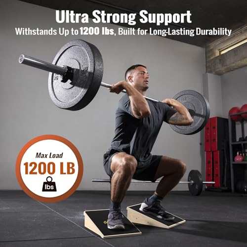 Sportneer Squat Wedge, 1200LB Wooden Heel Elevated Board for Squats | 15°/ 20° Squat Wedge Block, Slant Board for Squats Weightliting Home Gym Squat Wedge Non-Slip - size: 15°