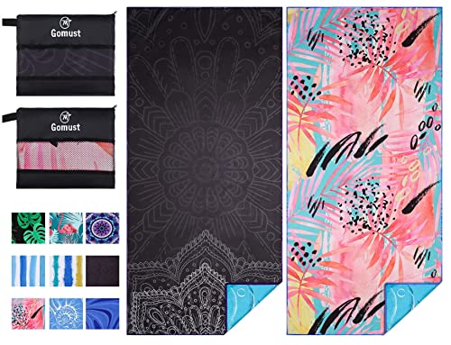Microfiber Beach Towel Oversized 71x32 Black Pink with Bag 2 Pack | Thin Lightweight Sand Free Absorbent Quick Dry Compact Large for Adult Travel Camping Pool Swim Bath Cruise Essentials Gift - color: 2 Pack Black Mandala Pink Leaf