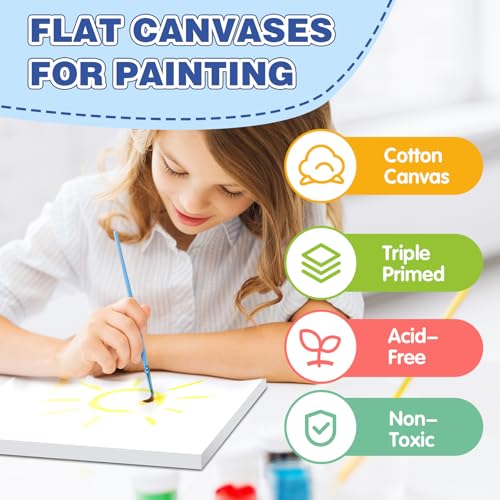 FUMILE Stretched Canvas for Painting, Blank Canvases for Painting Multi 12 Pack 3x5, 5x7, 8x10, 9x12, 11x14, 12x16 (2 of Each), Primed Acid Free Painting Canvas for Beginners & Artists. - size: 3x5, 5x7, 8x10, 9x12, 11x14, 12x16 in
