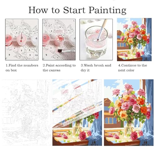 ZRIZQ Paint by Numbers Kit for Adults Beginner,Flowers 16x20 | Full set with wooden brushes,rolled canvas,rich paints.Calming activity.Beginner friendly.Just open and paint. - color: 16"X20"Rolled Canvas-Flowers 9