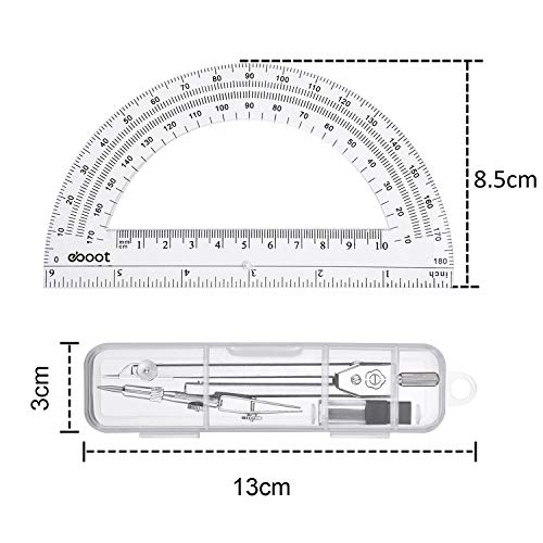 EBOOT Student Geometry Set, 180 Degree Protractor Compass 6",Clear | Swing Arm Protractor Ruler Compass, Geometry Drawing Tools for Measuring Angles, School Classroom Math Supplies - color: Clear