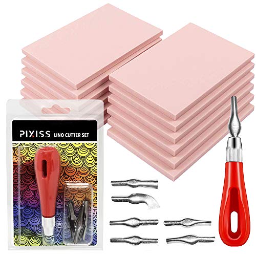Rubber Block Stamp Carving Blocks Stamp Making Kit with Cutter Tools, 12-Pack Carving Rubber Stamps for Printmaking, Printing and More - size: 12 Rubber Blocks + Carving Tool