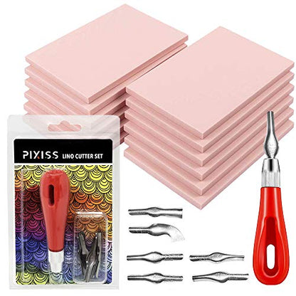 Rubber Block Stamp Carving Blocks Stamp Making Kit with Cutter Tools, 12-Pack Carving Rubber Stamps for Printmaking, Printing and More - size: 12 Rubber Blocks + Carving Tool