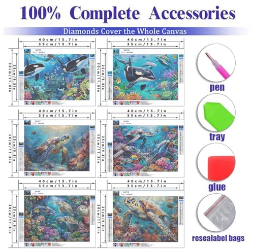 DOTSOPS6 Pcs Turtle Dolphin Diamond Painting Kits Art Adults Painting Kits | Crafts DIY 5D Diamond Art Packs Kits,Full for Adults,Beginner Home Wall Decoration Gift 11.8 x 15.7 Inches - color: Turtle Dolphin