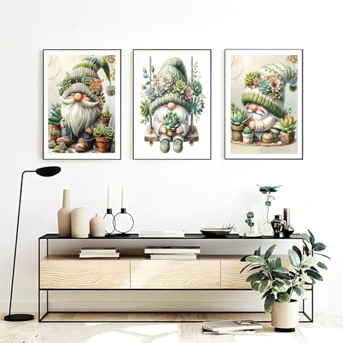 OFRKE Diamond Painting Kits for Adults,3 Pack Succulents Dwarf Diamond Art for Beginners, Diamond Round 5D Full Drill Paint with Diamonds Pictures Gem Art Painting Kits DIY Crafts Kits 12x16inch - color: 3pcs-Green Dwarf