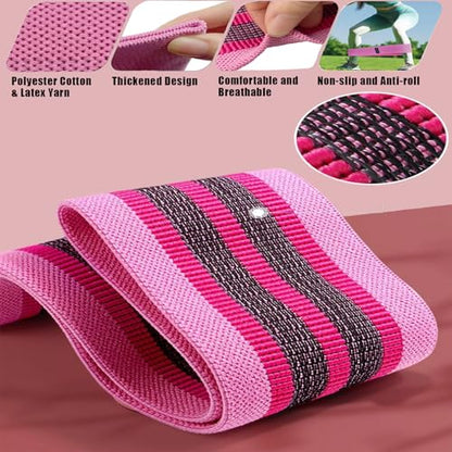 3 Level 18–70 LBS Fabric Resistance Bands, Workout Exercise Bands for Women | Thick Non-Slip Cloth Booty Bands for Legs Glutes Hips, Yoga Pilates Home Gym Training Physical Therapy Rehab