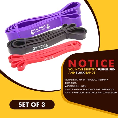 Draper's Strength Heavy Duty Resistance Stretch Loop Bands for Powerlifting Workout Exercise and Assisted Pull Ups - color: #09 3 Band Set Red-Purple