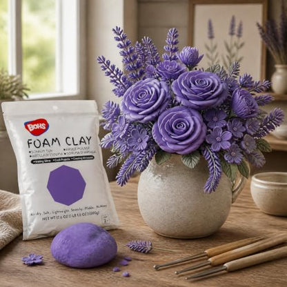 BOHS Foam Clay, Violet Air Dry Modeling Clay, 1.1 lb | Soft texture; crack-free finish; no crumbles; sculpt, sand and paint; school projects, slime making and fine-motor play - color: Violet, size: 500 g
