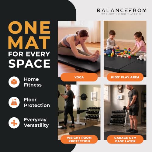 BalanceFrom 6x2 Feet 3-Panel Folding Gymnastics Mat – 2-Inch Thick Pad with Vinyl Surface and Carrying Handles for Tumbling, Yoga, Pilates, Home Workouts, and Martial Arts - color: Black2