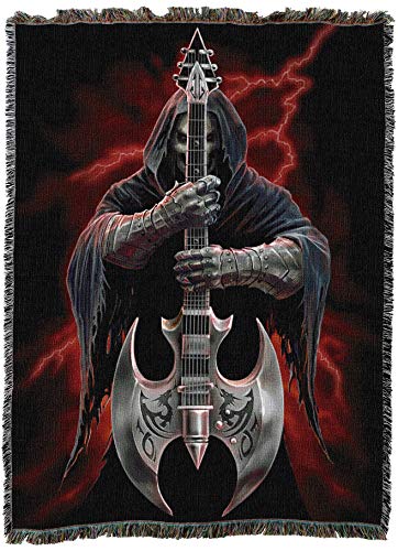 Pure Country Weavers Rock God Skeleton Woven Blanket by Anne Stokes - Fantasy Gift Cotton Tapestry Throw - Made in The USA - 72" x 54" - color: Rock God, size: 72" x 54"