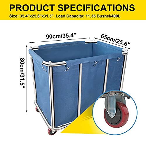 11.35 Bushel Industrial Rolling Laundry Cart,Laundry Basket Bulk Truck Commercial Household,Large Heavy Duty Laundry hampers with Wheels,35.4''Lx25.6''WX31.5''H,400L - color: Blue - 11.35 Bushels - 4