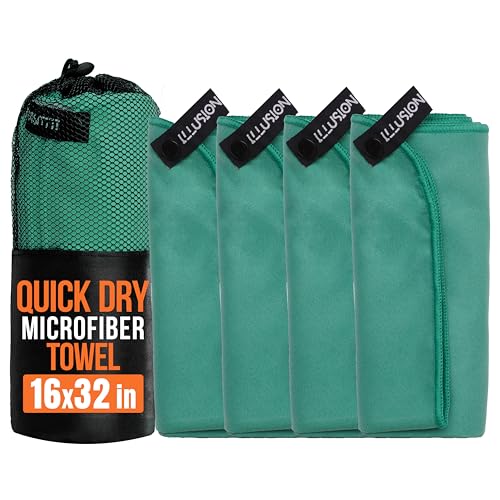 illusion Small Microfiber Gym Towels for Men and Women Active Sports (32" L x 16''W)-Lightweight Quick Dry Gym Towel for Sweat-Workout Towels Ideal for Yoga, Camping, Running, and Outdoor Activities - color: Light Green, size: 32x16 in - Pack of 4
