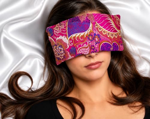 Handmade Luxe Serenity Eye Pillow - All-Natural Flaxseed - Unscented or Lavender Scented – Weighted Eye Mask for Yoga, Meditation, Hot & Cold Therapy - color: FUCHSIA GARDEN, style: LAVENDER SCENTED