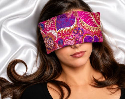 Handmade Luxe Serenity Eye Pillow - All-Natural Flaxseed - Unscented or Lavender Scented – Weighted Eye Mask for Yoga, Meditation, Hot & Cold Therapy - color: FUCHSIA GARDEN, style: LAVENDER SCENTED