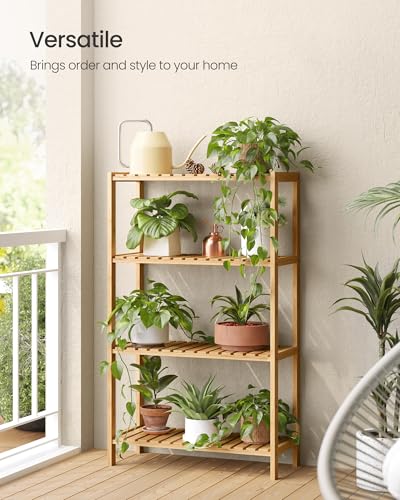 SONGMICS 4-Tier Bamboo Shelf, Freestanding Bathroom Storage Rack - color: Light Bamboo, size: 4 Tiers (10.2"D x 23.6"W x 39.4"H)