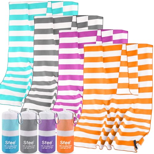 Sfee 2 in 1 Microfiber Travel Towel, Quick Dry Towel Camping Beach Towel Super Absorbent Compact Lightweight Sports Gym Towel Set for Gym, Hiking, Pool, Bath, Yoga (Small: 32''x16'') - color: Orange Stripe, size: S 32" x 16"+ 32" x 16"