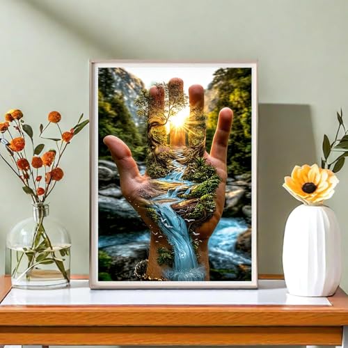 NDNXYXGS Forest Paint by Numbers Kit for Adults,Stream DIY Painting Kits on Canvas,Hand Color by Numbers,Large Adult Paint by Number for Gifts,Home Wall Decor. - color: Hand