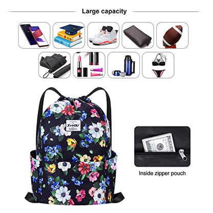 XEYOU Drawstring Backpack Bag Sport Gym Sackpack Beach Cinch Bag | Lightweight Swimming Bag, Water-Resistant Fabric, Travel Daypack for Women and Men - color: Colorful Flowers