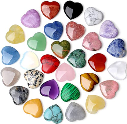 QINJIEJIE 30PCS Heart Crystals Healing Crystal Palm Natural Stone Gemstones - color: Multi-colored - 30pcs Crystal