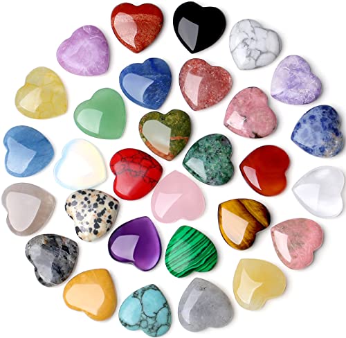 QINJIEJIE 30PCS Heart Crystals Healing Crystal Palm Natural Stone Gemstones - color: Multi-colored - 30pcs Crystal