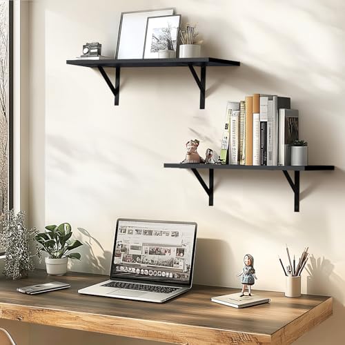 Tectocker-DOU 24" Long Floating Book Shelves for Wall, Heavy Duty, Black - color: Black, size: 24W×8D