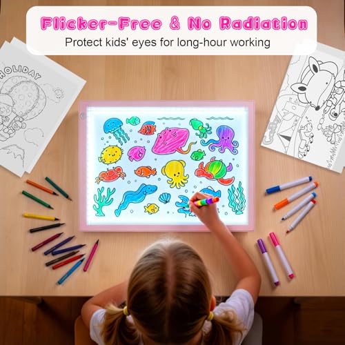 LED Drawing Tablet Kits Pink - 15" Light Board for Diamond Painting | Best Birthday, Holiday Gifts Toy for Kids Girls 3,4,5,6,7,8,9,10,11,12 Year Old, Back to School Art Travel Essentials - style: 15" Kit Pink (Rechargeable)