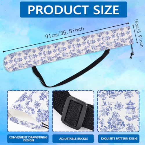 FINGERINSPIRE Mahjong Mat Holder Bag with Strap 35.83x5.9inch Canvas Yoga Mat Bags with Adjustable Strap Blue Birds Floral Branches Print Drawstring Carrier Bag Outdoor Storage for Mahjong Yoga Mats