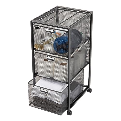 Mind Reader Office Storage Organizer with Mesh Drawers Label Holders and Optional Wheels, Metal Mesh, Black - size: 3-Drawers