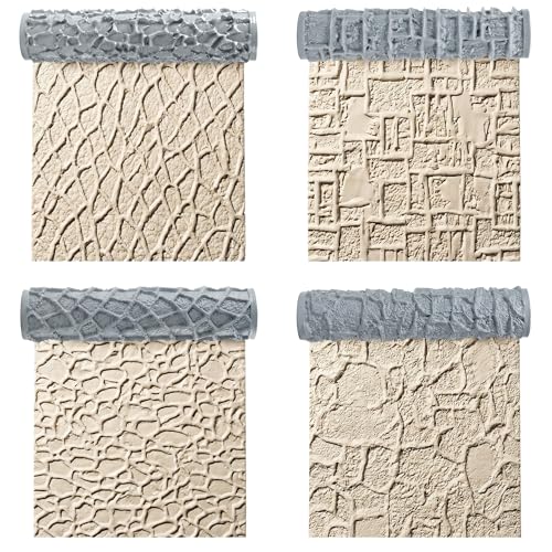 Warmtree 4 Pcs RPG Terrain Texture Roller Set Polymer Clay Texture Roller | DND Terrain Sets Texture Roller for DIY Modeling Scenic Terrain Wall Road Model Miniatures Landscape