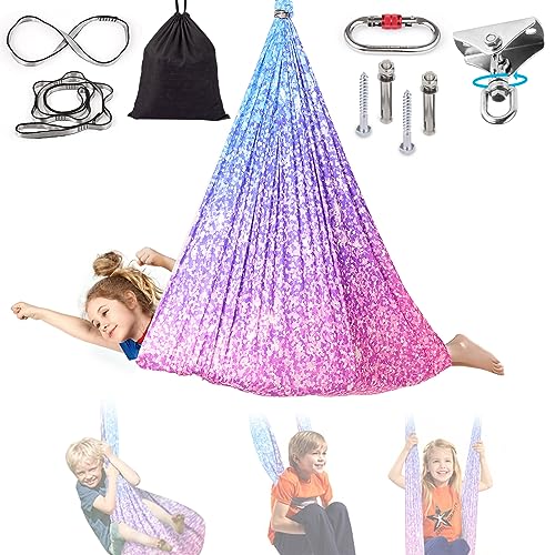 Sensory Swing for Kids Indoor - Outdoor Double-Layer Hammock Swing Special Needs Sensory Joy Therapy Cuddle Chair with 360° Swivel Hanger Kit Adjustable Swing for Aspergers Autism ADHD Adults