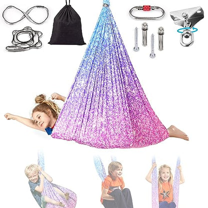 Sensory Swing for Kids Indoor - Outdoor Double-Layer Hammock Swing Special Needs Sensory Joy Therapy Cuddle Chair with 360° Swivel Hanger Kit Adjustable Swing for Aspergers Autism ADHD Adults