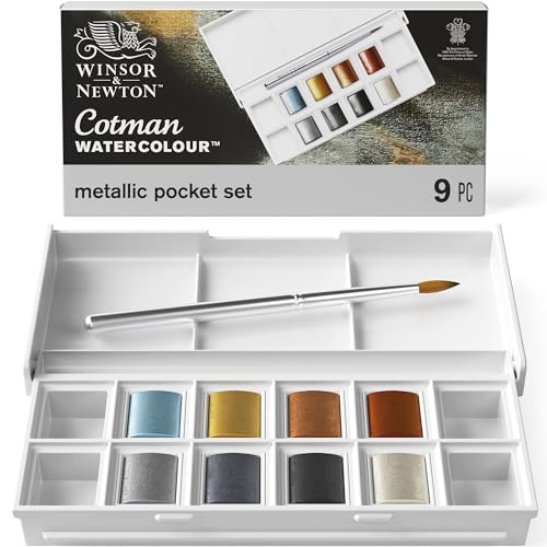 Winsor & Newton Cotman Watercolor Paint Set, 8 Half Pan, Metallic Set | Introductory Watercolor made with Fine Art Pigments, Perfect for Beginners, Lightfast & Permanent, Good Tinting Strength - style: 8 Half Pan Metallic Colors