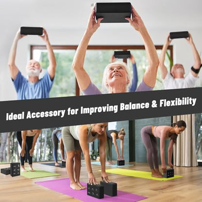 RETON Yoga Blocks Set with Straps, High Density Yoga Bricks, Lightweight EVA Foam Pilates Block, 2 Yoga Blocks with 2 Straps for Yoga, Pilates, Fitness, Stretching and Toning - color: Black