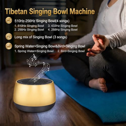 Portable Electronic Tibetan Singing Bowl, 9 Healing Sounds Touch Control Meditation Sound Machine with Timer Auto Off Memory Function for Yoga Reiki Relax Deep Sleep - color: Gold