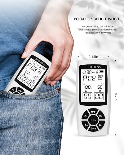 Rechargeable TENS Unit EMS Muscle Stimulator 22 Modes 40 Intensity Dual Channel Electronic Pulse Massager for Neck Back Shoulder Leg Pain Relief, Portable Physical Therapy Machine with 8 Pads - color: 1080beige