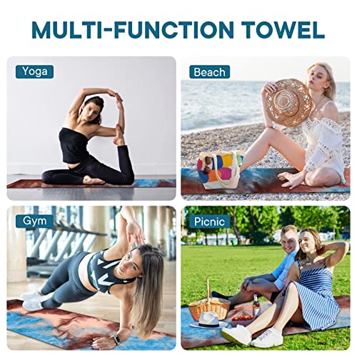 Yoga Towels, Non Slip Hot Yoga Mat Towel with Grip Dots,Super-Absorbent Soft Microfiber Yoga Blanket for Pilates, Fitness and Workout 72inch x 24inch - color: Coffee+blue