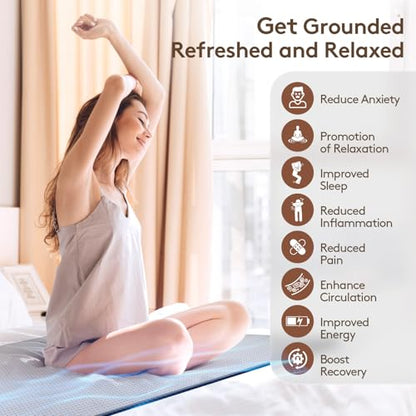 Graphene Grounding Mat for Bed, Sleep & Pain Relief, King Size | Conductive Graphene Material with 15ft Cord & 100K Ohm Safety Resistor, Grounding Mat for Bed, Desk, Office & Couch - size: King