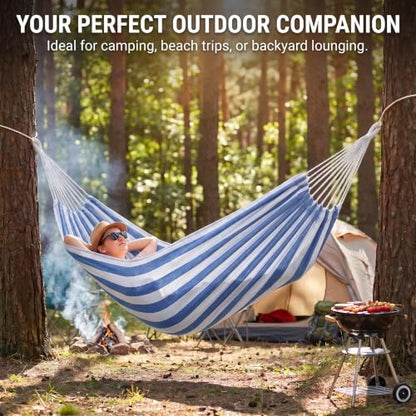 Canvas Hammock 122" Long X 59" Wide 2 Person Hammock 440 pounds Maximum Weight Applicable Scenes in Courtyard Autumn, Indoor Hanging Chairs, Beach Leisure (Blue White, Full) - color: Blue White, size: Full