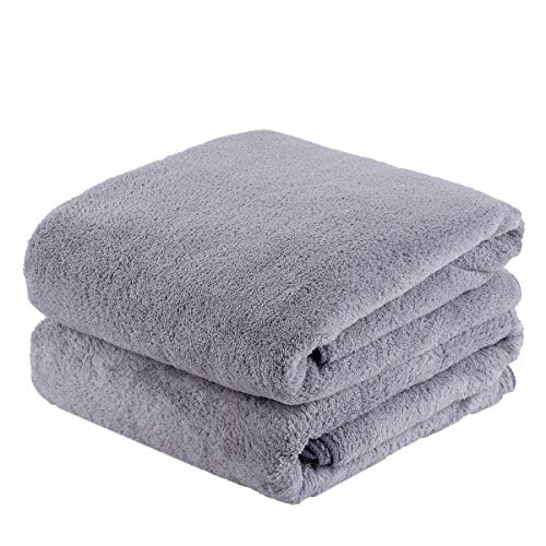 JML Large Bath Towels with Hanging Loop, 2 Pack, 30"x60", Grey | Microfiber, Soft, Absorbent, Quick Drying, Lint-free, No Fading, Lightweight - color: Grey, size: 30 in x 60 in