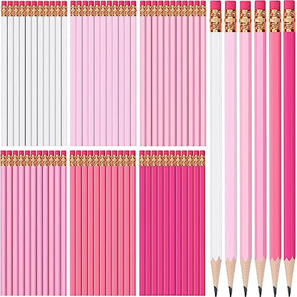 TecUnite 60 Pcs HB Pencils #2 Unsharpened Wood Cased Pencils with Eraser Hexagonal Pencil Cute Graphite No 2 Pen for Adults Gifts Exam School Office Sketching Learning(Pink Series, White) - color: Pink Series, White