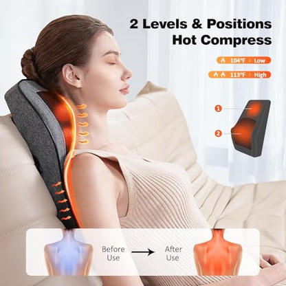 Boriwat Neck and Back Massager with Heat, 3D Kneading Shiatsu Massage Pillow for Neck, Back, Shoulders, Legs, Deep Tissue Relief for Sore Muscles, Home & Car, Great Gift for Women, Men, Mom, Dad