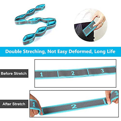 Stretch Strap, Elastic Yoga Stretching Strap, Multi-Loop for Physical Therapy, Pilates, Yoga, Dance & Gymnastics Exercise and Flexible Pilates Stretch Band - color: Blue