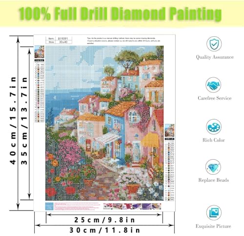 Diamond Art Kits for Adults,Seaside Town Diamond Painting Kits 12X16 Inch | 5D Diamond Art Paintings for Beginners,Round Full Drill Diamond Dot Tools Kit,Extra Diamonds,Stress Relief Craft,DIY Gift - color: Seascape-2604