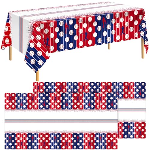 Kochorie 2 Pcs Baseball Tablecloths, 54 x 108 Inch Disposable Baseball Party Table Cover, Plastic Rectangular Baseballs Pattern Table Cloth for Sports Event Birthday Party Supplies - style: Baseball