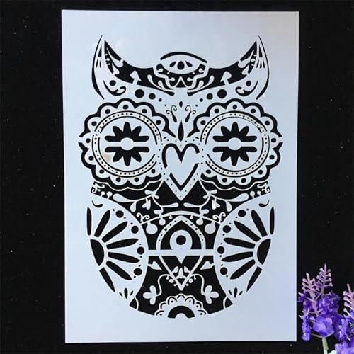 TIAMECH A4 Reusable Mandala Owl Stencil for Painting | Cute Owl Layering Template, DIY Wall Art, Wood Furniture, Scrapbook & Crafts (8.3x11.7inch) - style: Mandala Owl