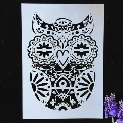 TIAMECH A4 Reusable Mandala Owl Stencil for Painting | Cute Owl Layering Template, DIY Wall Art, Wood Furniture, Scrapbook & Crafts (8.3x11.7inch) - style: Mandala Owl
