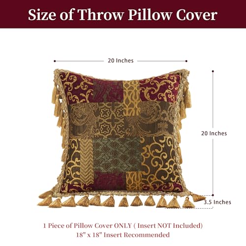 Loom and Mill Patchwork Throw Pillow Cover 20 x 20 Inches 1 Piece, Red&Gold - color: Red&gold Patchwork